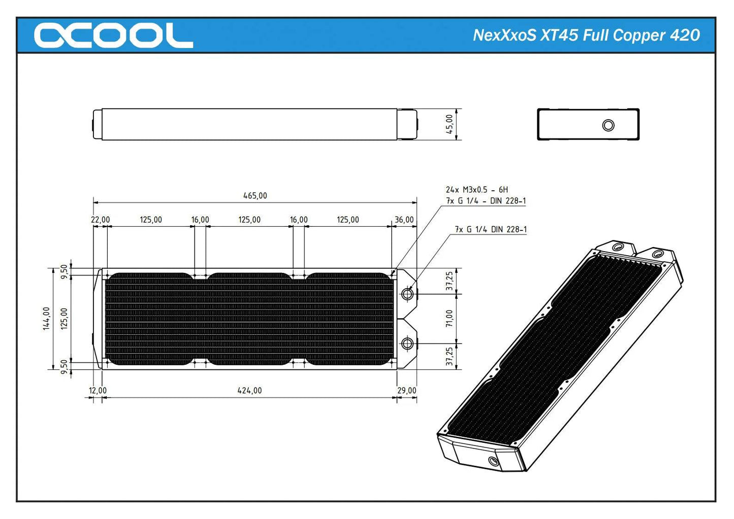 Alphacool NexXxoS XT45 Full Copper 420mm x 45mm radiator V.1 - Black